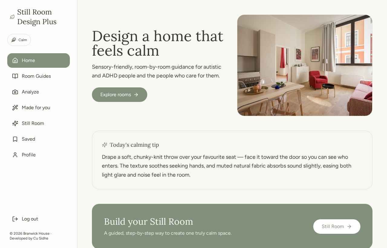 Still Room Design Plus app: A calm home screen